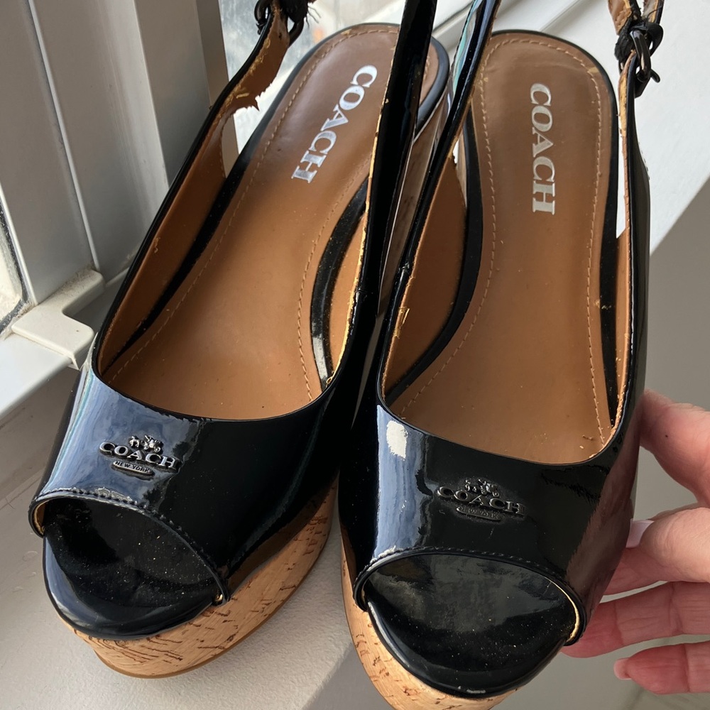 Coach Black Patent Leather Wedges